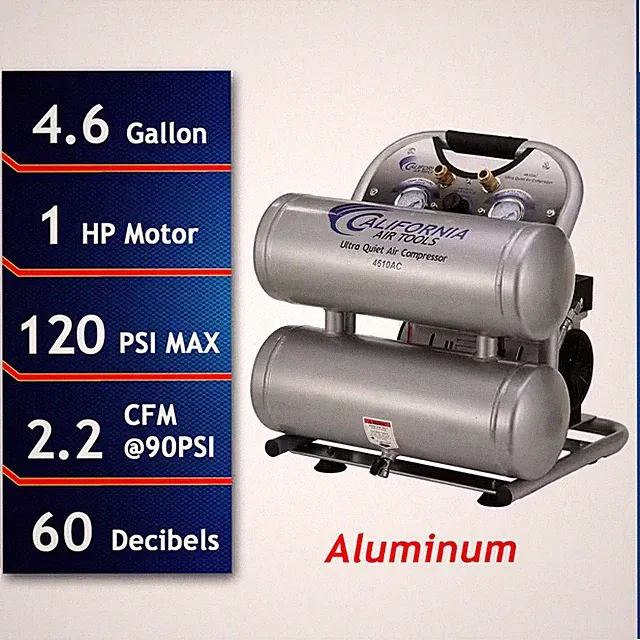4610AC Ultra Quiet and Oil-Free 1.0 Hp, 4.6 Gal. Aluminum Twin Tank Electric Por