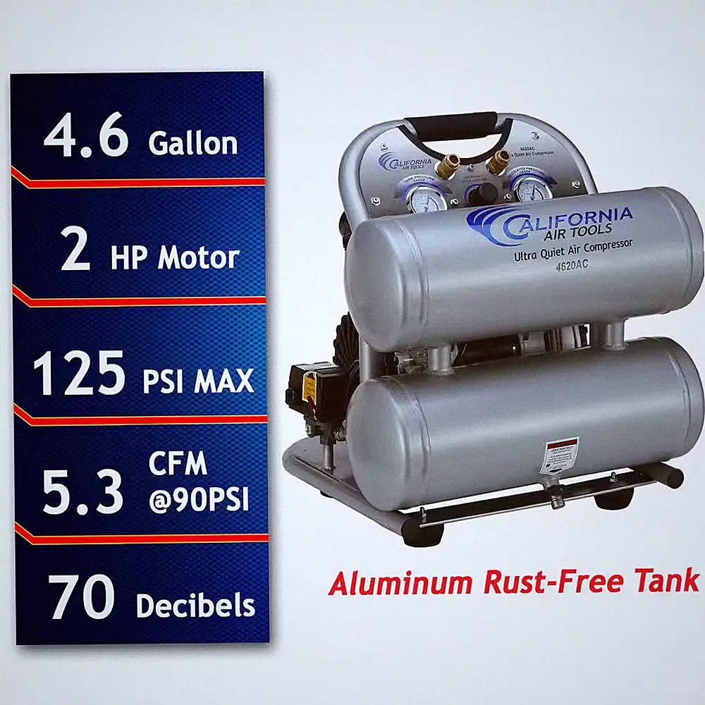 4620AC Ultra Quiet and Oil-Free 2.0 Hp, 4.6 Gal. Aluminum Twin Tank Electric Por