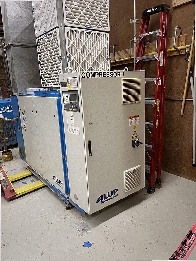 Alup 100hp. Variable speed rotary screw air compressor tested
