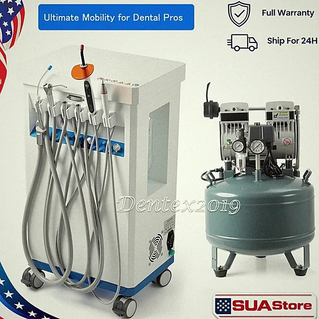 Dental Delivery Cart Unit with Curing Light Scaler suction/Silent Air Compressor