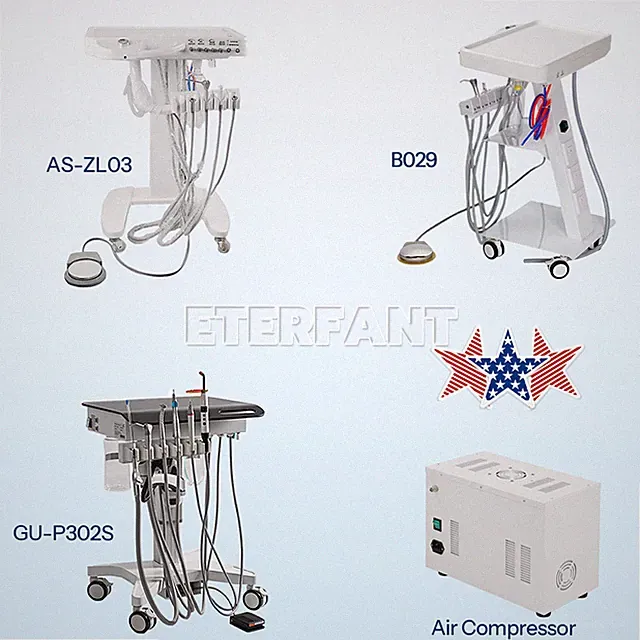 Dental Mobile Delivery Unit System Treatment Cart/Silent Oil-Free Air Compressor